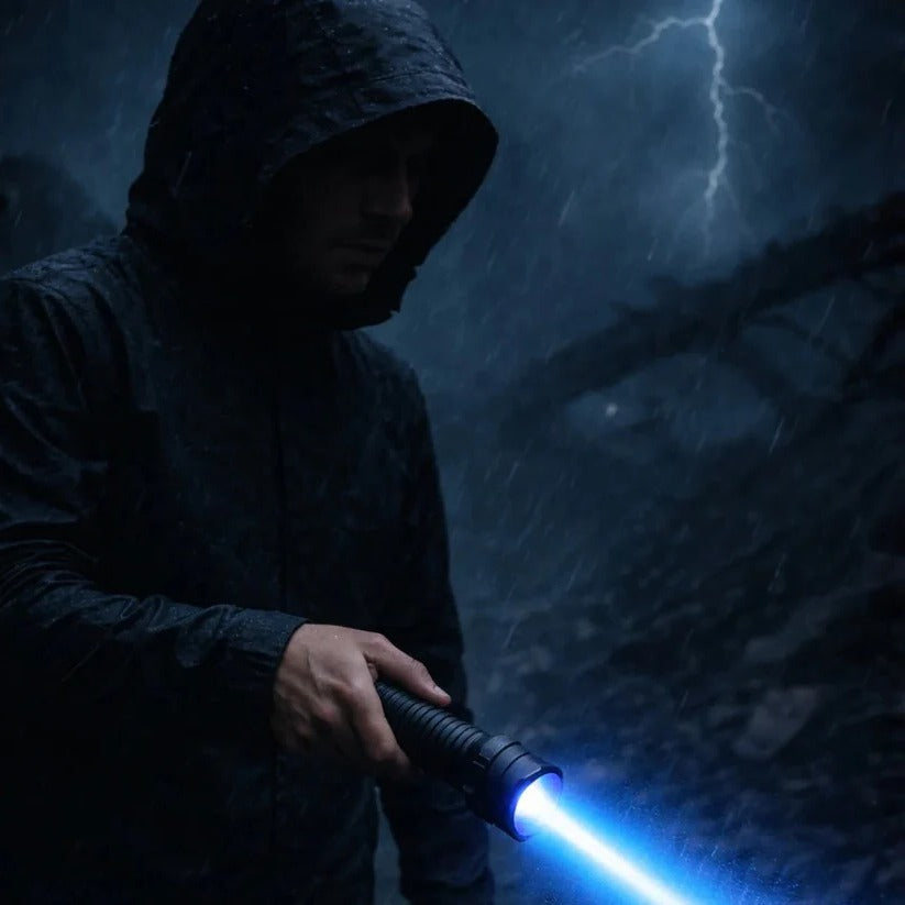 [Hometech] Rechargeable Blue Beam Flashlight with Adjustable Focus