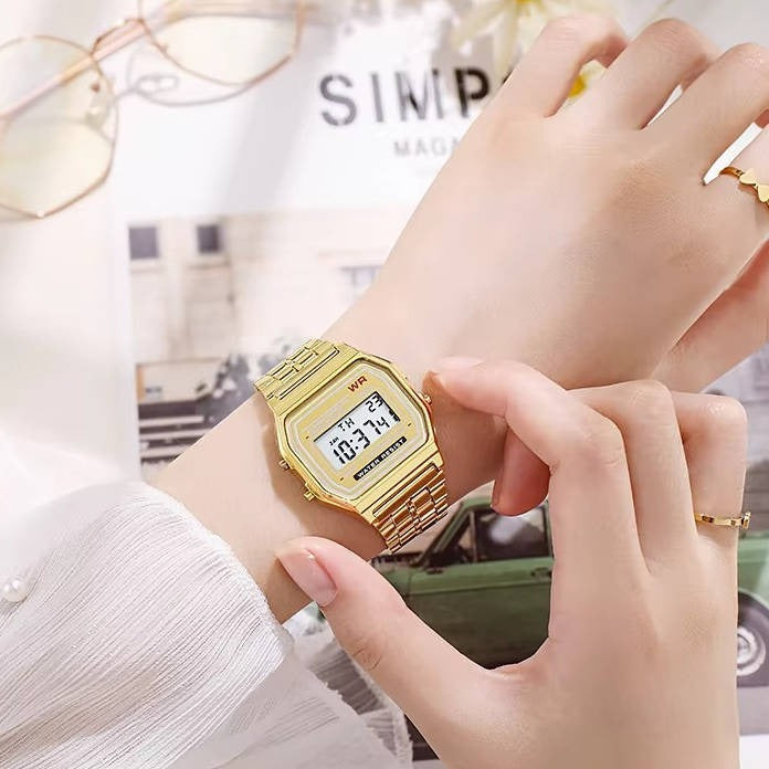 [Hometech] Vintage Style Unisex Digital Watch with Stainless Steel Band and LED Display