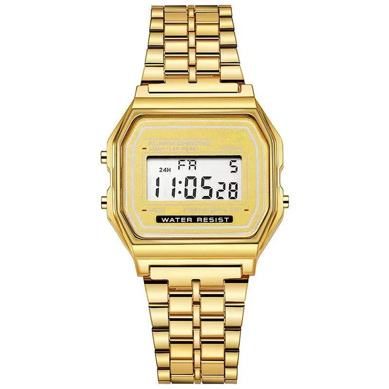 [Hometech] Vintage Style Unisex Digital Watch with Stainless Steel Band and LED Display