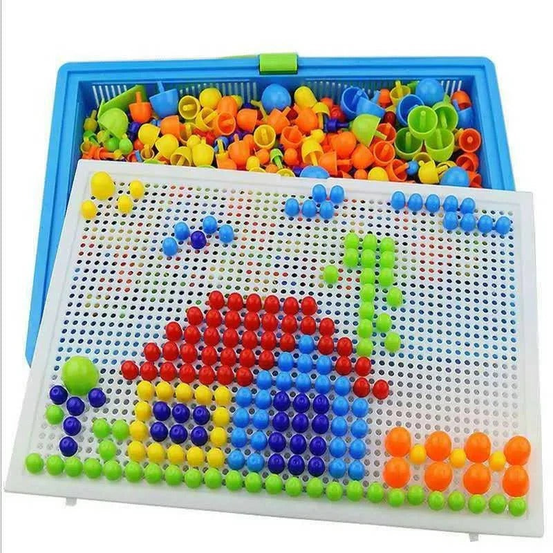 [Hometech] Mosaic Peg Board Puzzle Set for Kids with Storage Box, 296 Pieces