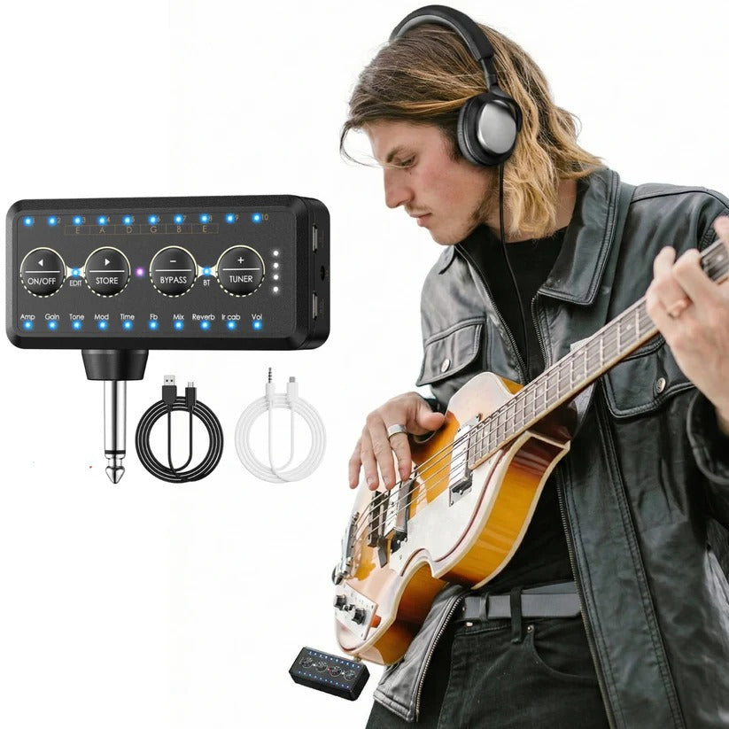[Hometech] Mini Headphone Guitar Amplifier with 10 Preamps and USB Recording