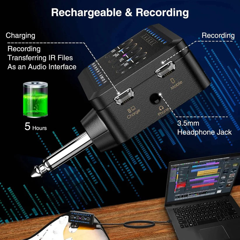 [Hometech] Mini Headphone Guitar Amplifier with 10 Preamps and USB Recording