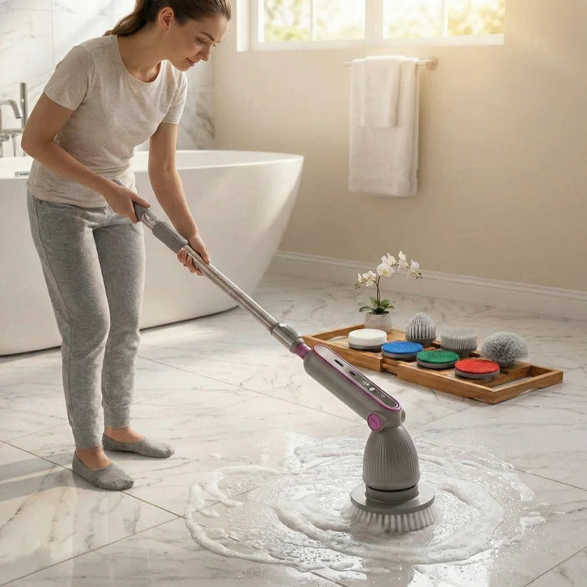 [Hometech] Electric Spin Scrubber with Rotating Brush Head and Adjustable Handle