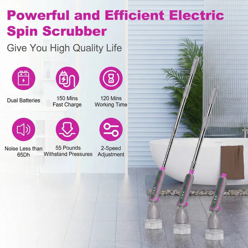 [Hometech] Electric Spin Scrubber with Rotating Brush Head and Adjustable Handle