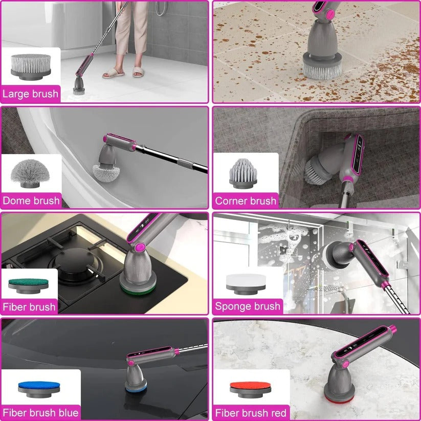 [Hometech] Electric Spin Scrubber with Rotating Brush Head and Adjustable Handle