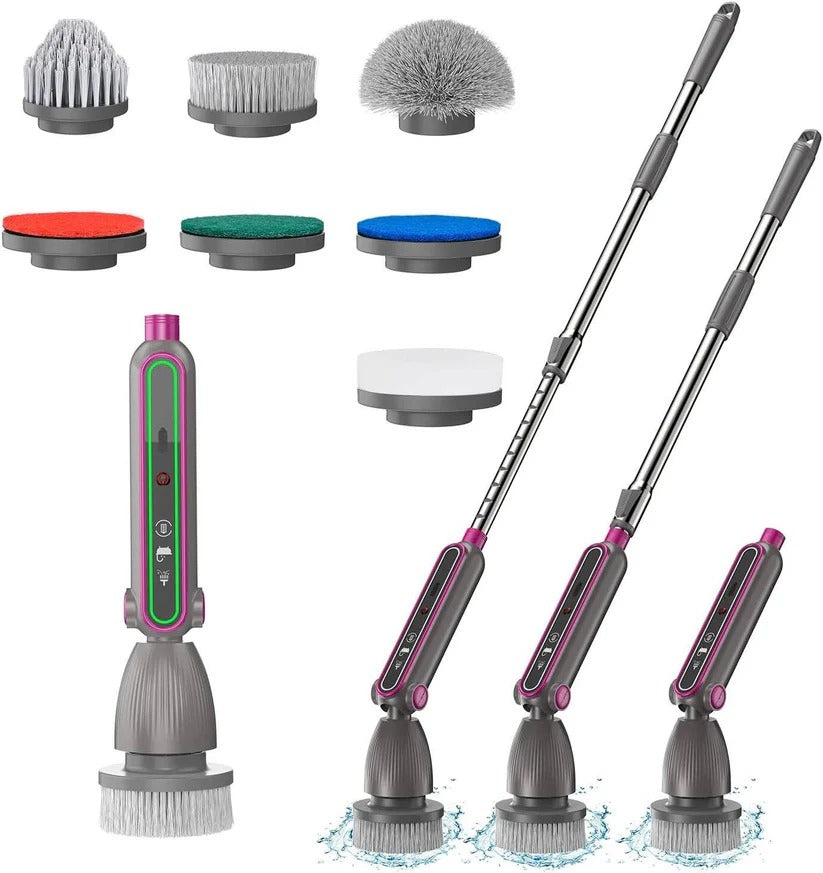 [Hometech] Electric Spin Scrubber with Rotating Brush Head and Adjustable Handle
