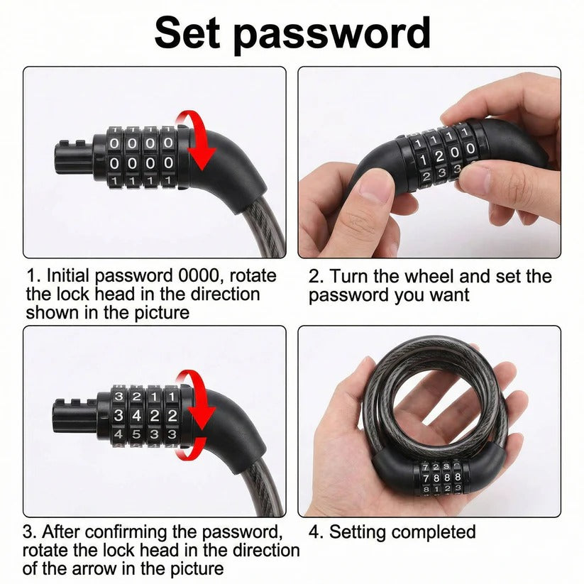 [Hometech] Motorcycle Helmet Cable Lock with 59 Inch Steel Cable and Resettable Combination