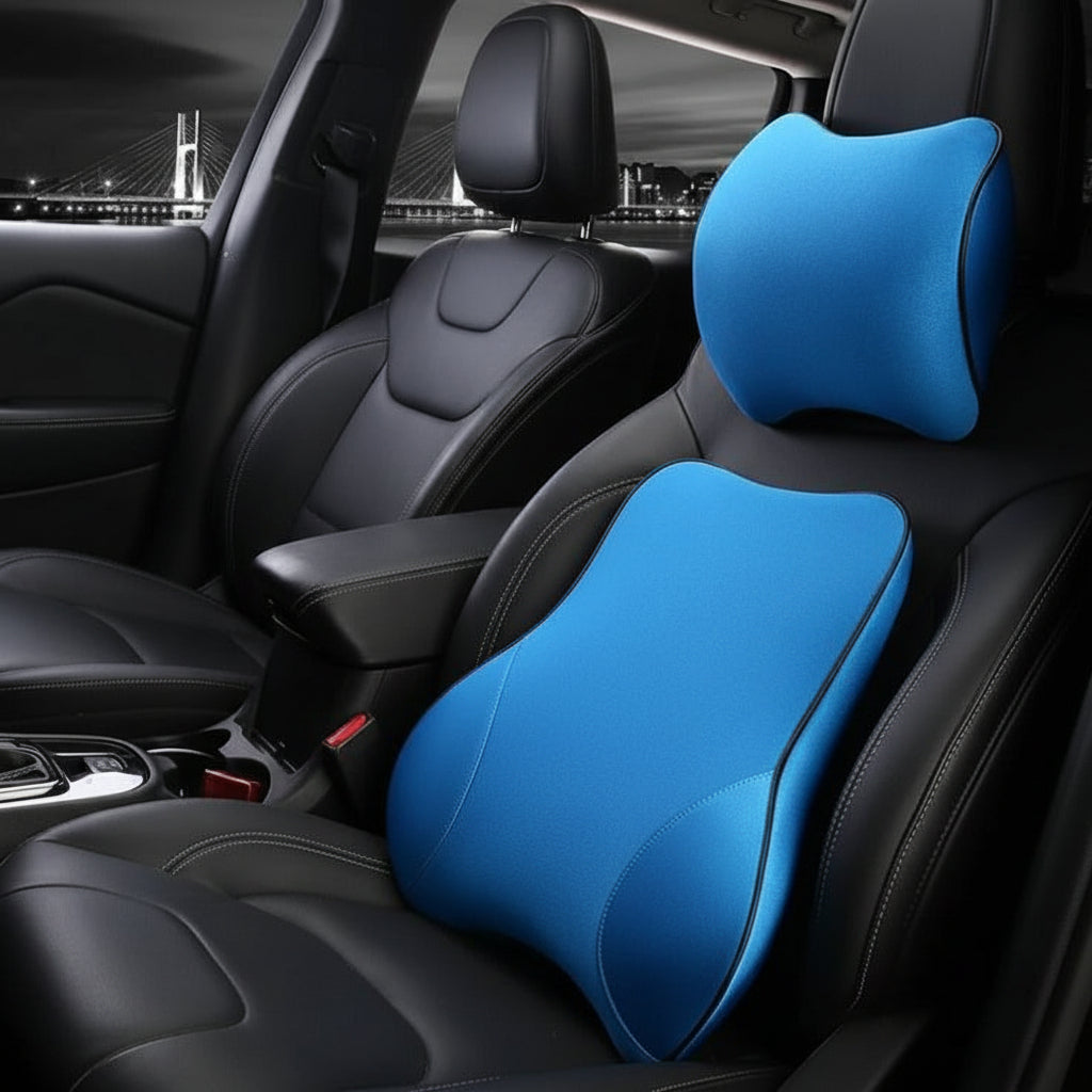 [Hometech] Car Seat Lumbar and Neck Support Cushion with Memory Foam and Washable Cover