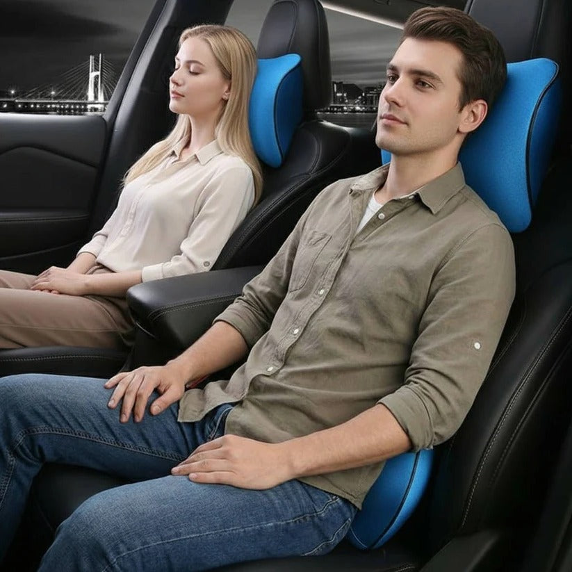 [Hometech] Car Seat Lumbar and Neck Support Cushion with Memory Foam and Washable Cover