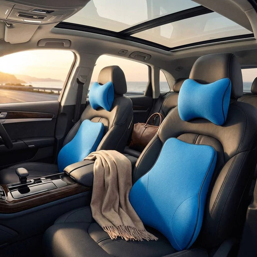 [Hometech] Car Seat Lumbar and Neck Support Cushion with Memory Foam and Washable Cover