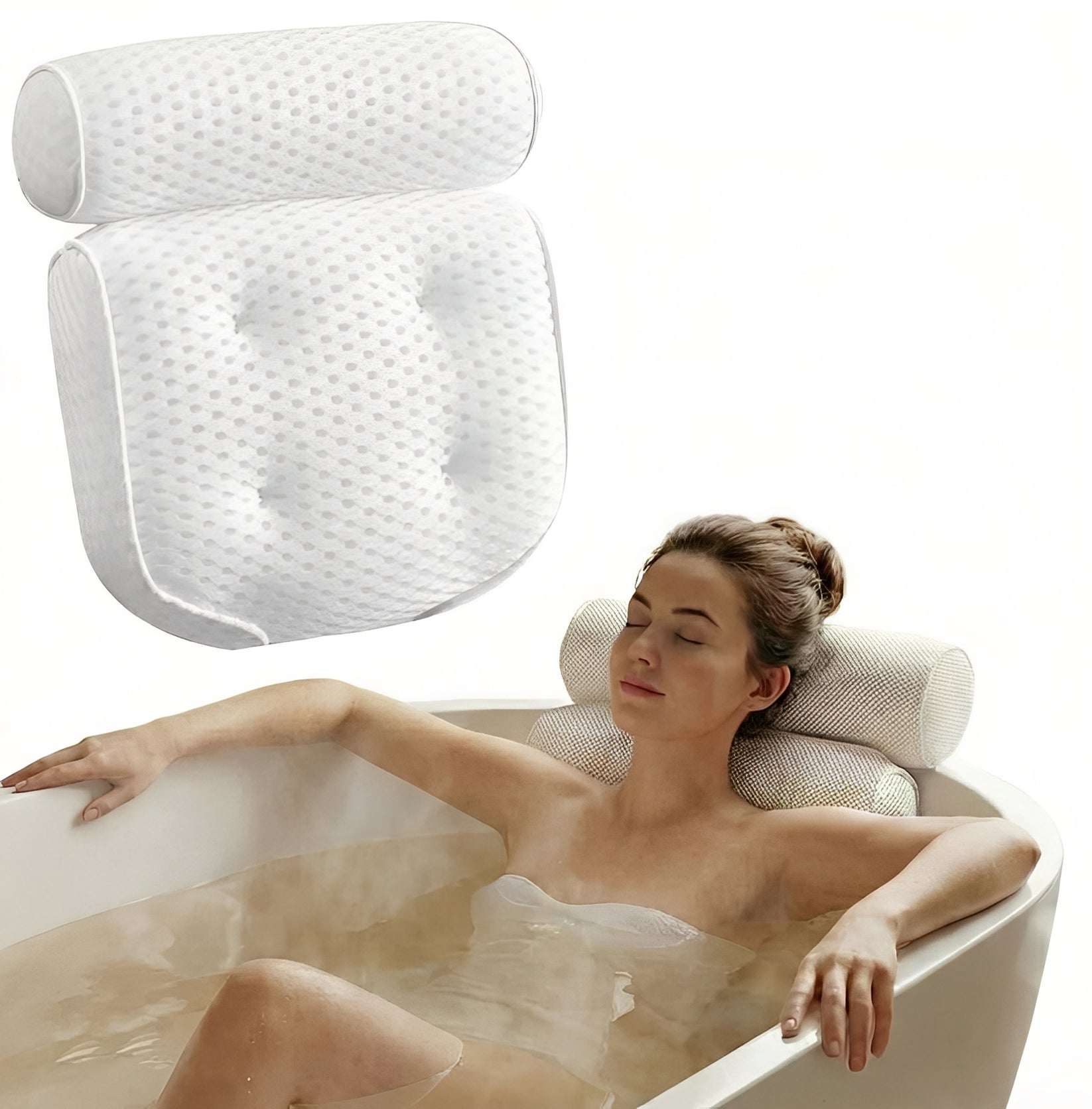 [Hometech] Bathtub Pillow with Suction Cup Base for Neck and Back Support