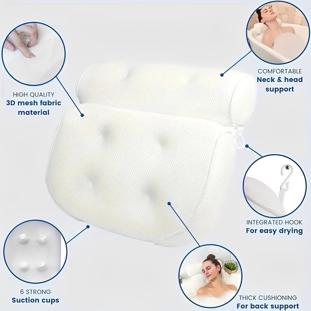 [Hometech] Bathtub Pillow with Suction Cup Base for Neck and Back Support