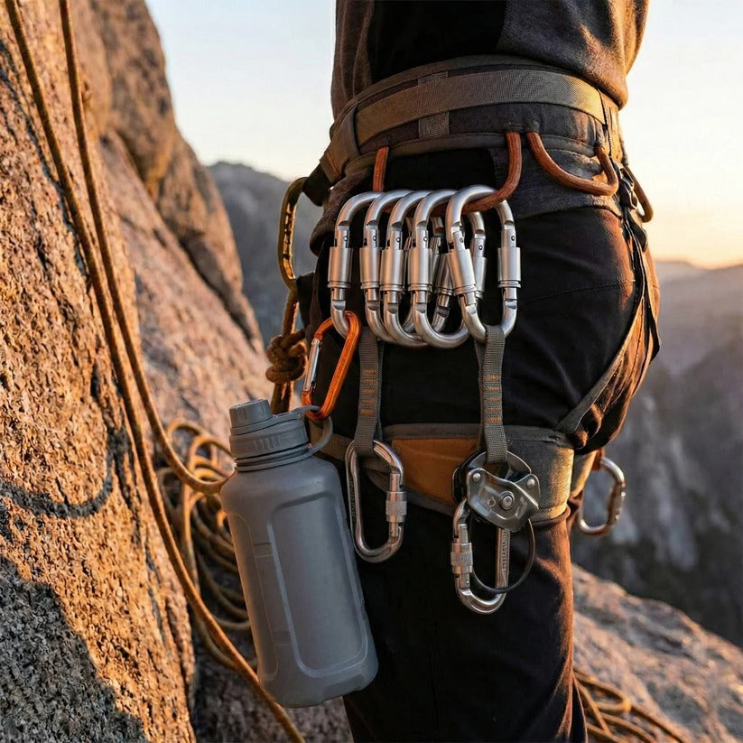 [Hometech] Aluminum D-Shape Carabiner Clips with Screw Lock, Set of 6