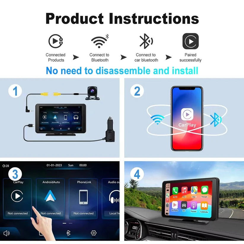 [Hometech] Wireless 7 Inch Car Touchscreen Displace with Voice Control for Vehicles