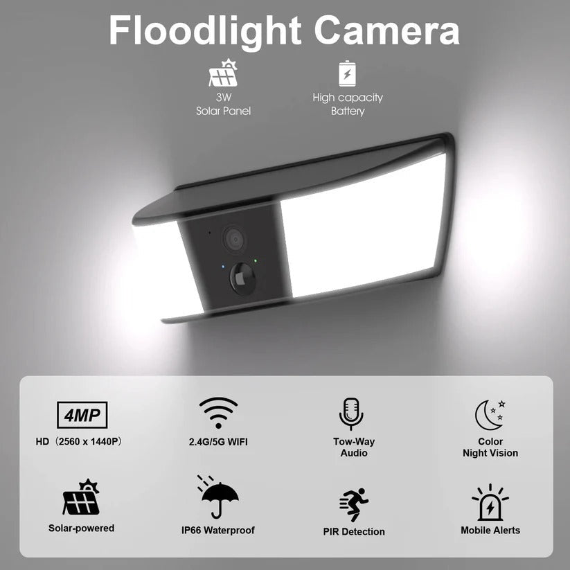[Hometech] Wireless Solar Security Camera with Floodlight and PIR Motion Detection