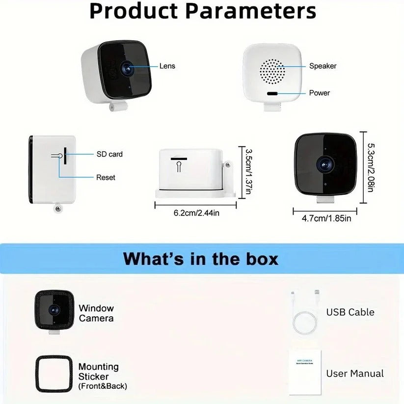 [Hometech] 1080P Indoor WiFi Camera with Adhesive Window Mount and Two Way Audio