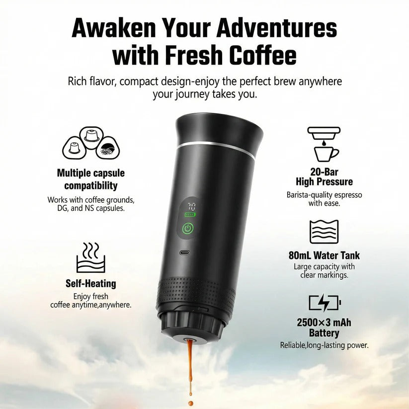 [Hometech] Portable 20 Bar Espresso Machine with Capsule and Ground Coffee Support