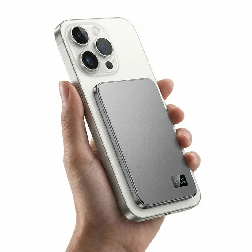 [Hometech] Slim Aluminum Magnetic Portable Charger with Fast Wireless Charging for iPhone