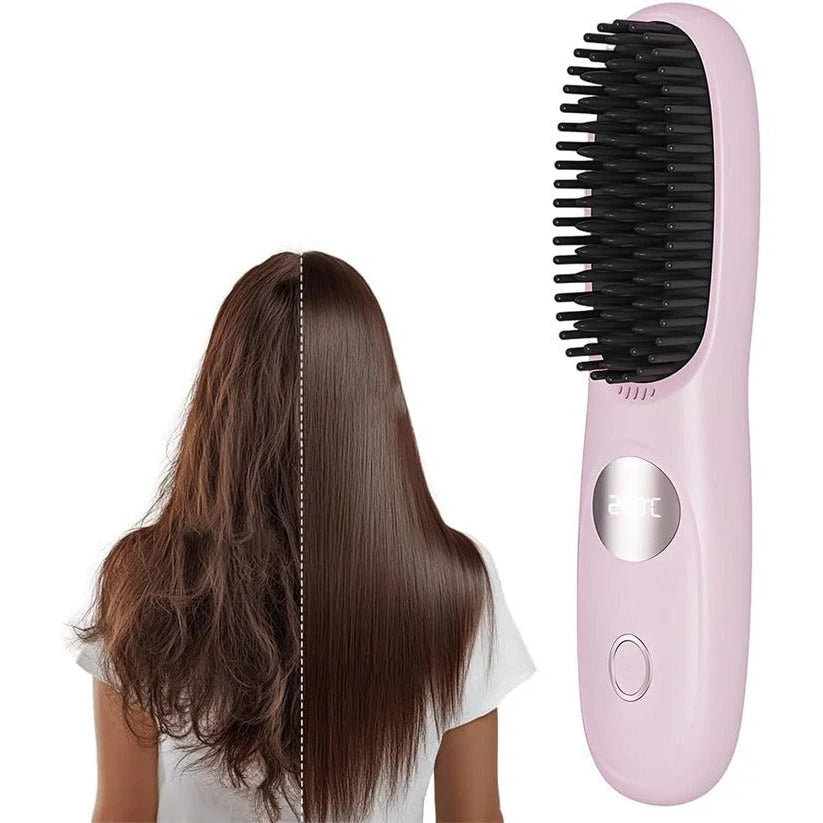 [Hometech] USB Rechargeable Heated Straightening Brush with LED Display and Adjustable Heat Settings