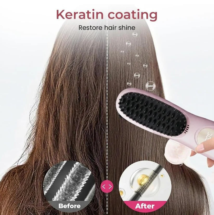 [Hometech] USB Rechargeable Heated Straightening Brush with LED Display and Adjustable Heat Settings