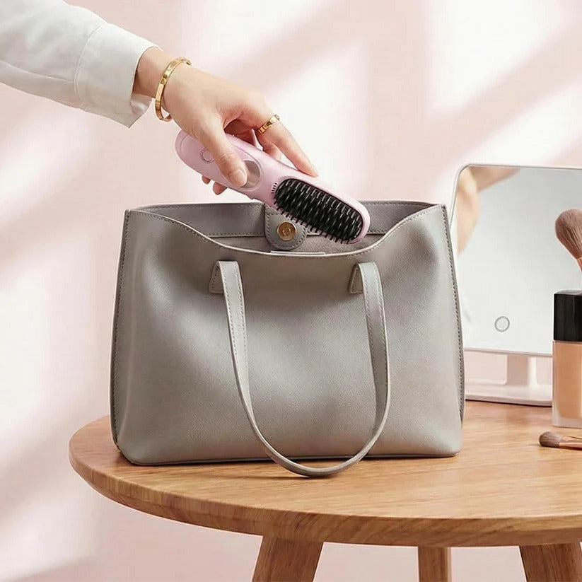 [Hometech] USB Rechargeable Heated Straightening Brush with LED Display and Adjustable Heat Settings