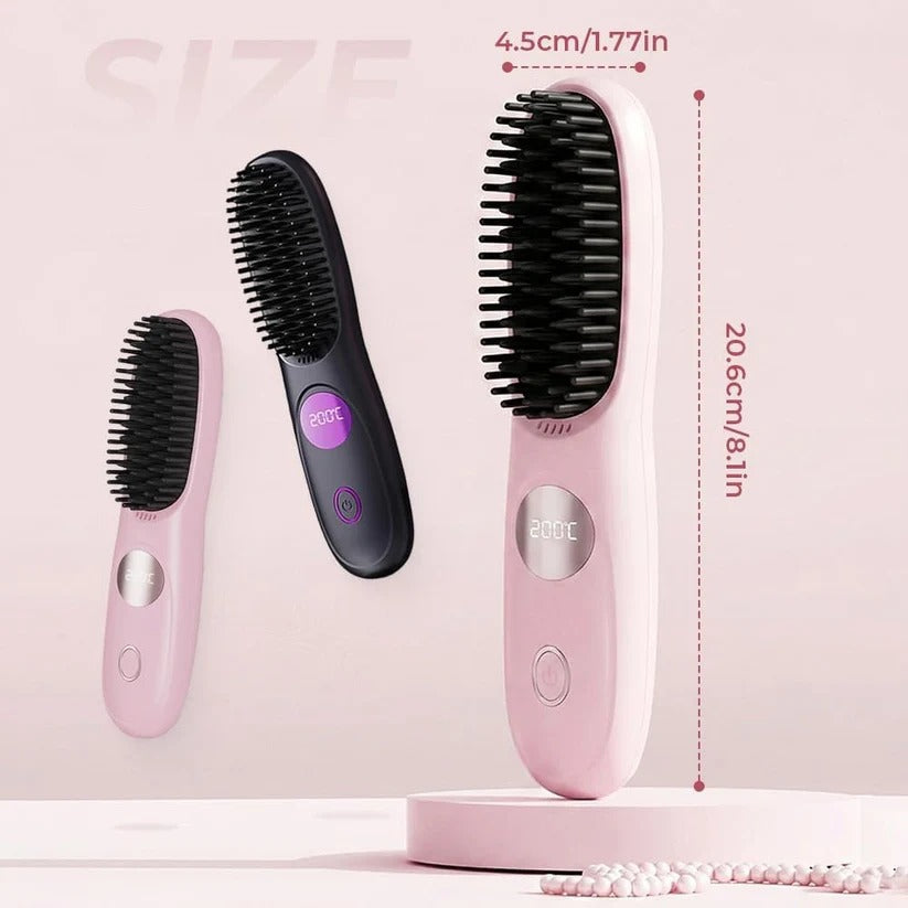 [Hometech] USB Rechargeable Heated Straightening Brush with LED Display and Adjustable Heat Settings