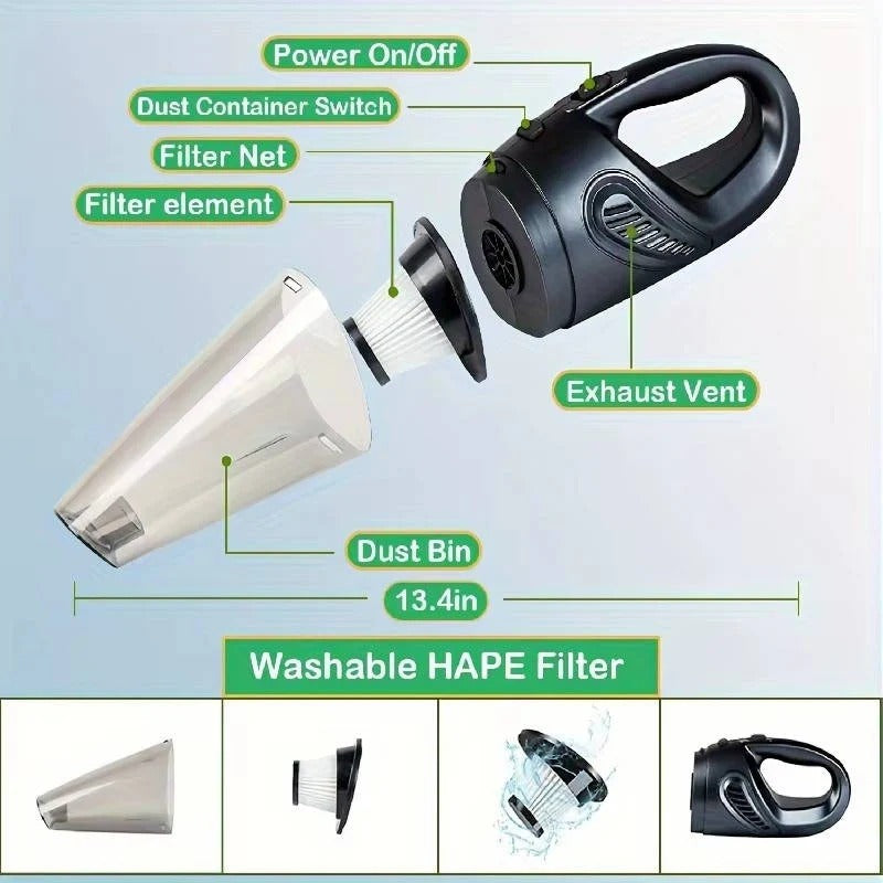 [Hometech] 12V Corded Handheld Auto Vacuum with High Suction for Interior Detailing