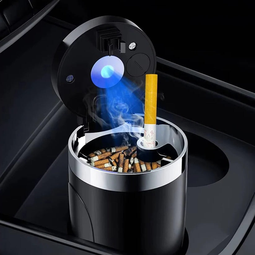 [Hometech] Portable Cup Holder Ashtray with LED Light, Lidded and Odor Resistant Design