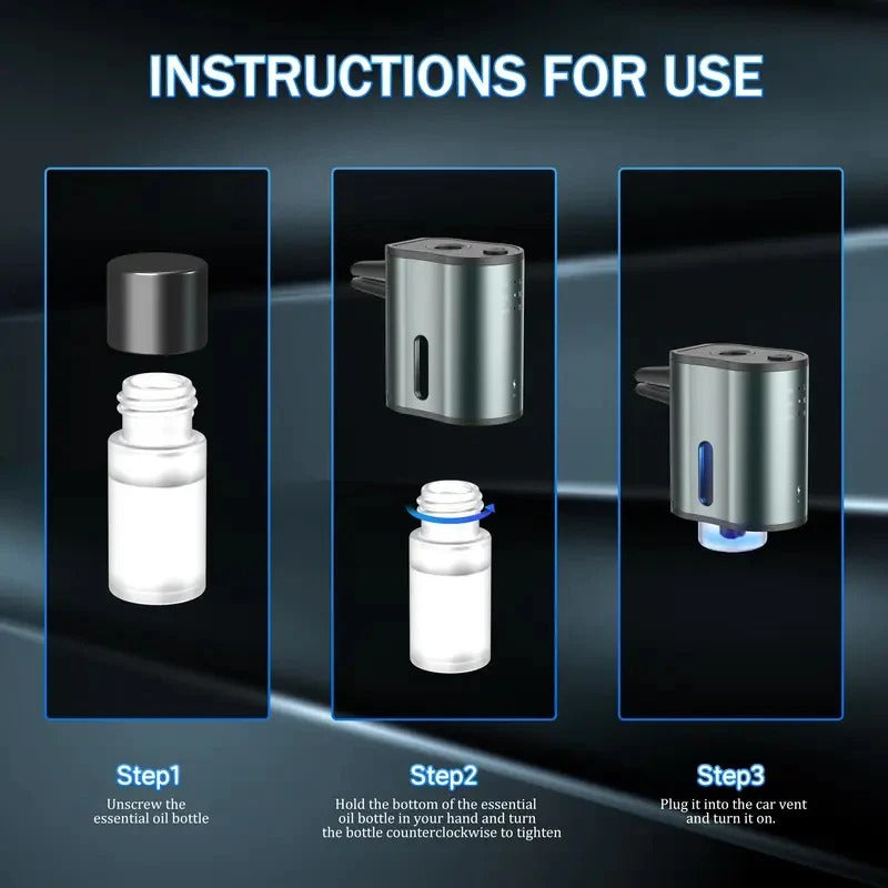 [Hometech] Waterless Car Aromatherapy Diffuser with Adjustable Fragrance Intensity and 3 Refill Bottles