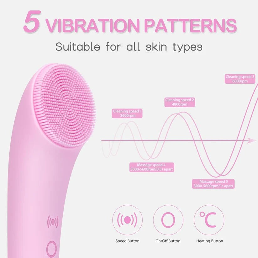 [Hometech] Rechargeable Silicone Face Scrubber with Heated Massage and Vibrating Exfoliation