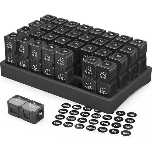 [Hometech] 31 Day AM/PM Pill Organizer with Large Storage Case and Label Stickers for Daily Medication