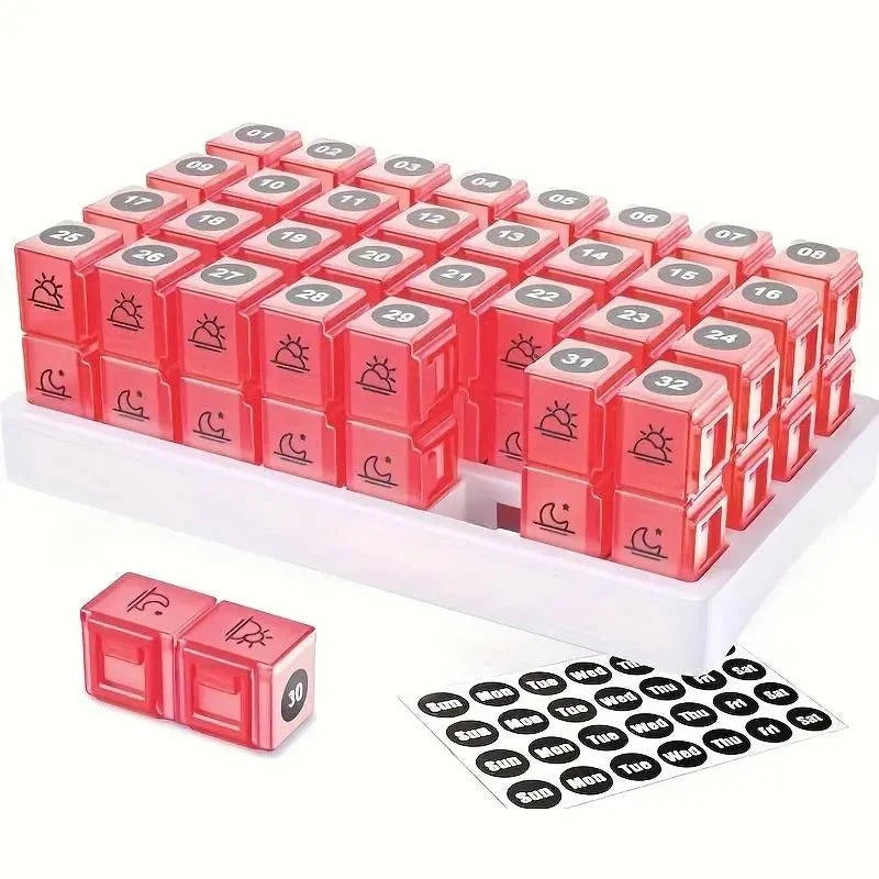 [Hometech] 31 Day AM/PM Pill Organizer with Large Storage Case and Label Stickers for Daily Medication