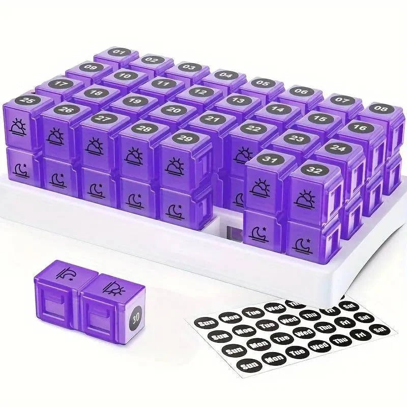 [Hometech] 31 Day AM/PM Pill Organizer with Large Storage Case and Label Stickers for Daily Medication