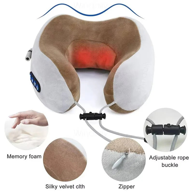 [Hometech] Ergonomic Travel Neck Pillow with Built-In Massager for Deep Relaxation