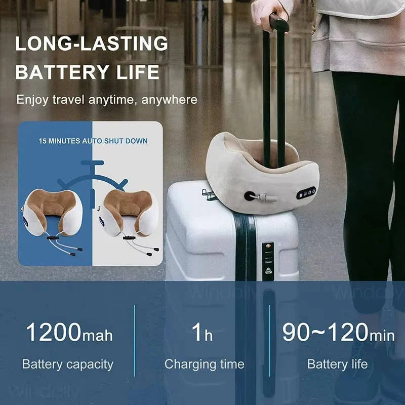 [Hometech] Ergonomic Travel Neck Pillow with Built-In Massager for Deep Relaxation