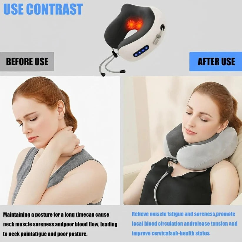 [Hometech] Ergonomic Travel Neck Pillow with Built-In Massager for Deep Relaxation