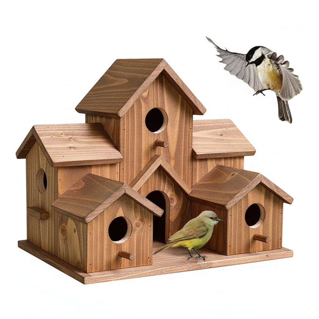 [Hometech] Hanging Wooden Bird House with Decorative Villa Design for Outdoor Gardens