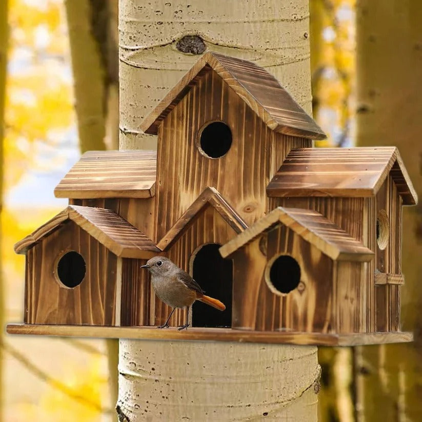 [Hometech] Hanging Wooden Bird House with Decorative Villa Design for Outdoor Gardens