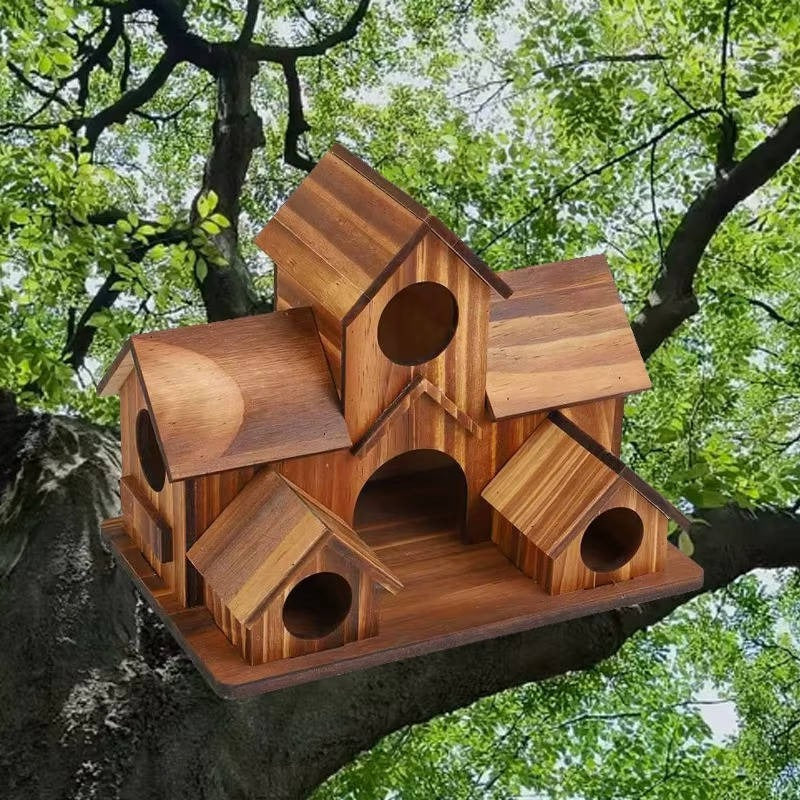[Hometech] Hanging Wooden Bird House with Decorative Villa Design for Outdoor Gardens