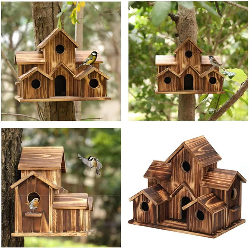 [Hometech] Hanging Wooden Bird House with Decorative Villa Design for Outdoor Gardens