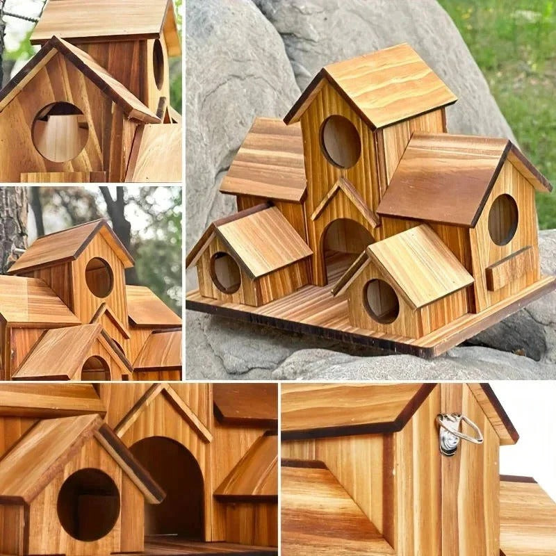[Hometech] Hanging Wooden Bird House with Decorative Villa Design for Outdoor Gardens