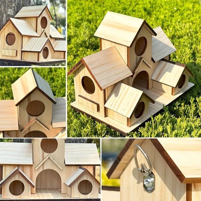 [Hometech] Hanging Wooden Bird House with Decorative Villa Design for Outdoor Gardens