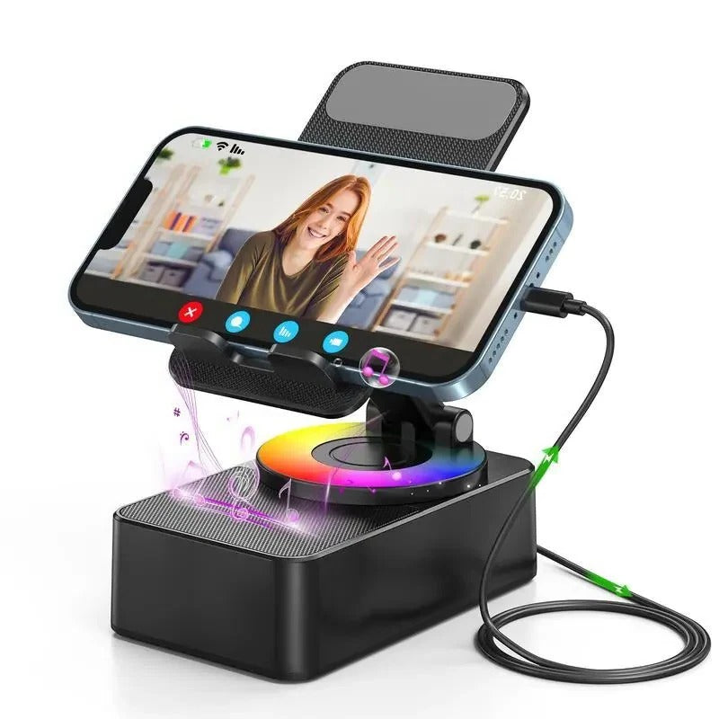 [Hometech] 5-in-1 Wireless Bluetooth Speaker with Foldable Phone Stand and LED Lighting