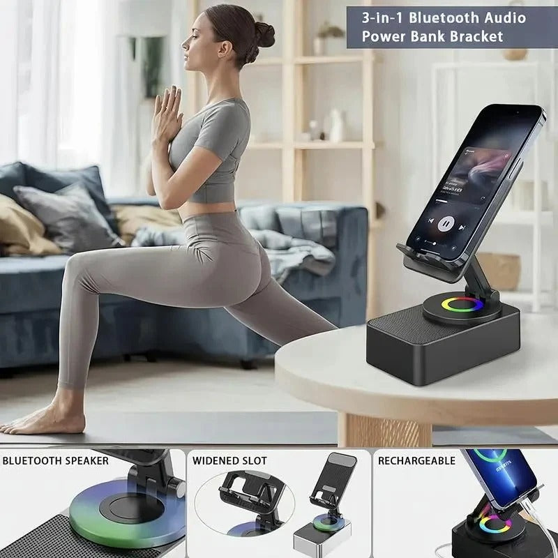 [Hometech] 5-in-1 Wireless Bluetooth Speaker with Foldable Phone Stand and LED Lighting