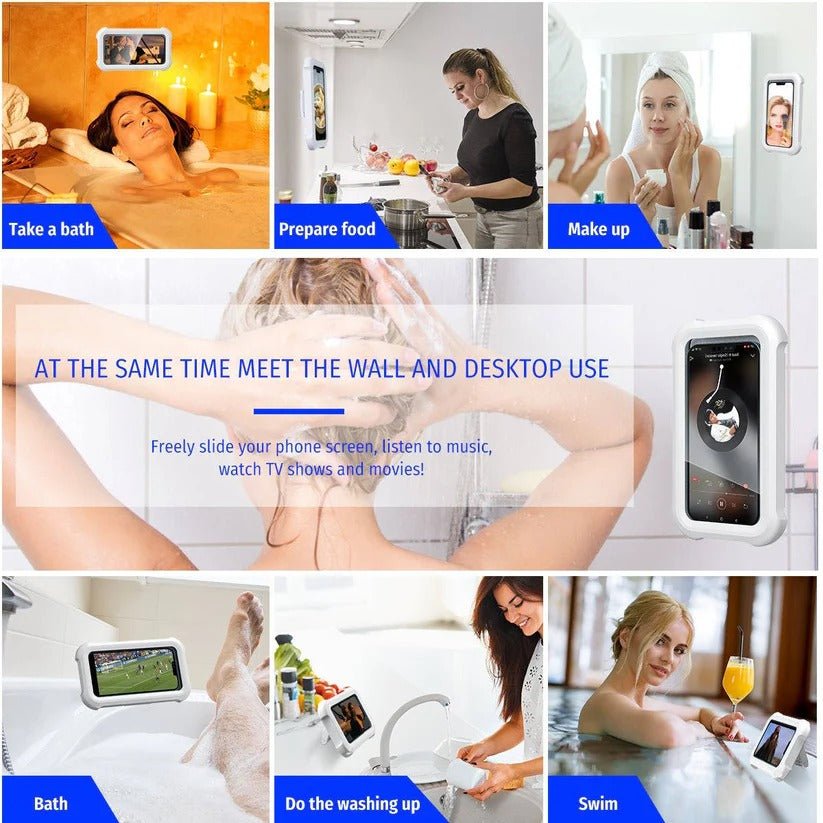 [Hometech] Wall Mount Bathroom Phone Holder with 480-Degree Rotation for Smartphones up to 6.8 Inches