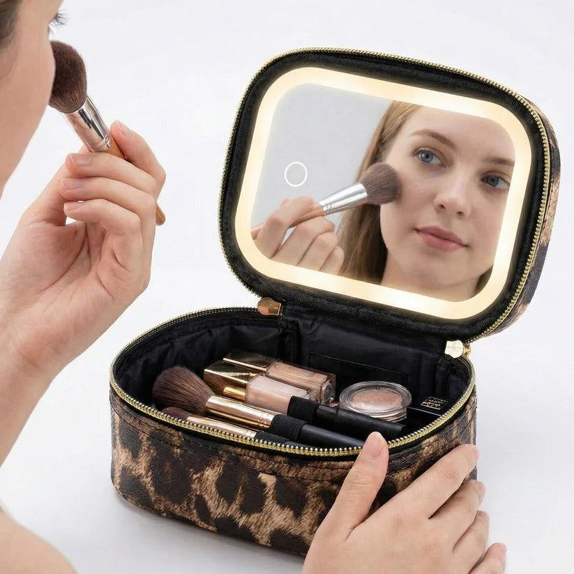 [Hometech] Portable Travel Cosmetic Case with Adjustable LED Mirror and Organizer