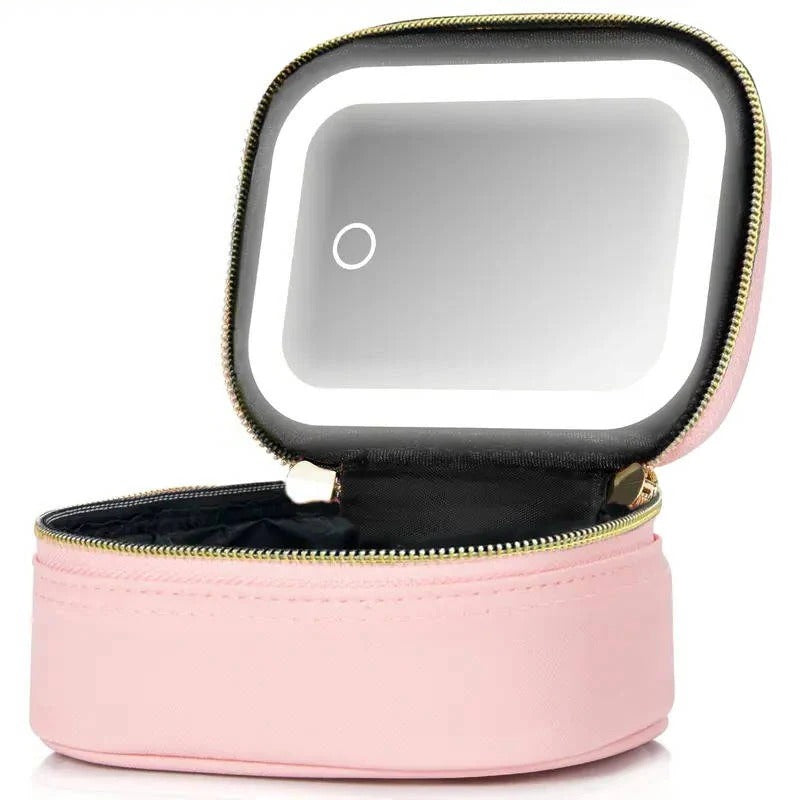 [Hometech] Portable Travel Cosmetic Case with Adjustable LED Mirror and Organizer