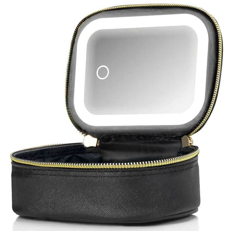 [Hometech] Portable Travel Cosmetic Case with Adjustable LED Mirror and Organizer
