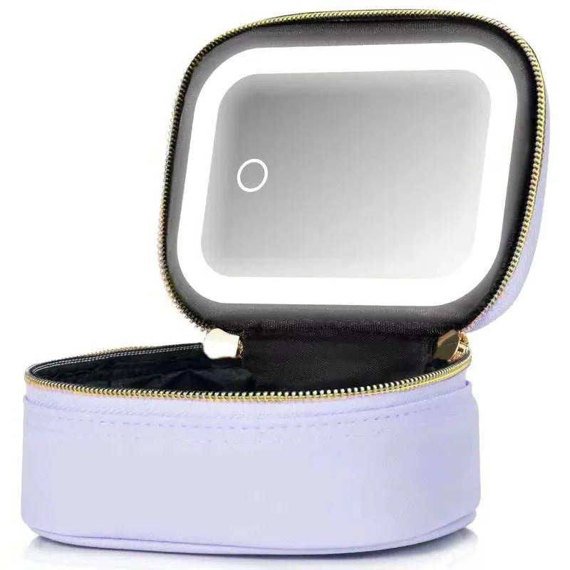 [Hometech] Portable Travel Cosmetic Case with Adjustable LED Mirror and Organizer