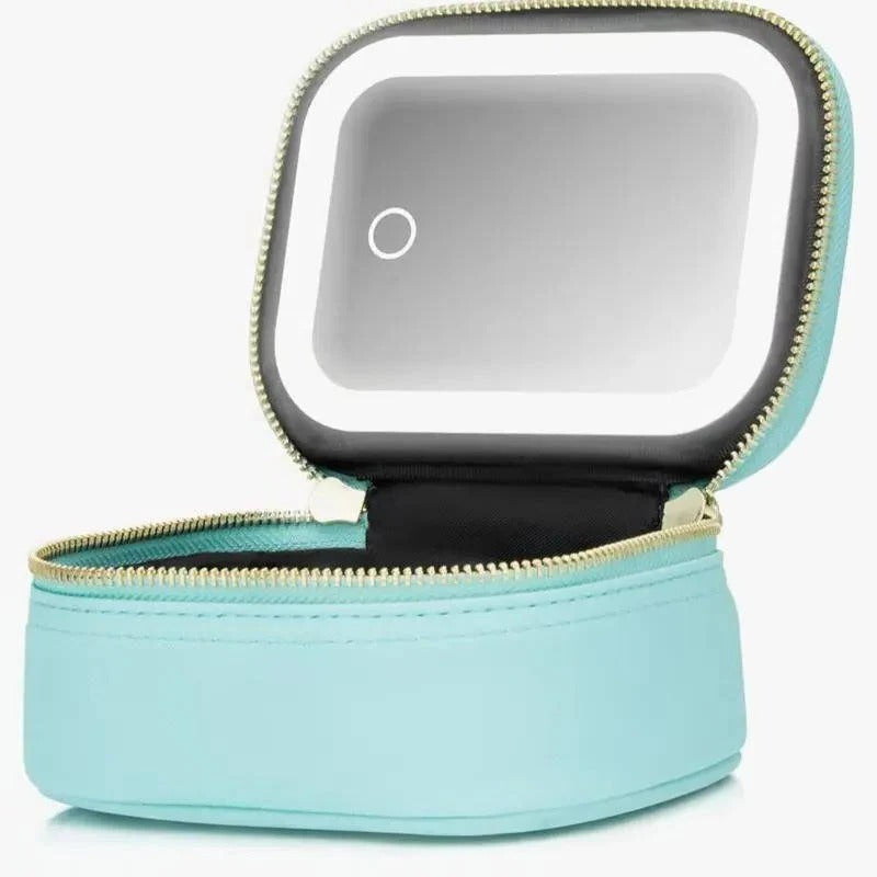 [Hometech] Portable Travel Cosmetic Case with Adjustable LED Mirror and Organizer